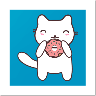 Cute cat eating donut t-shirt Posters and Art